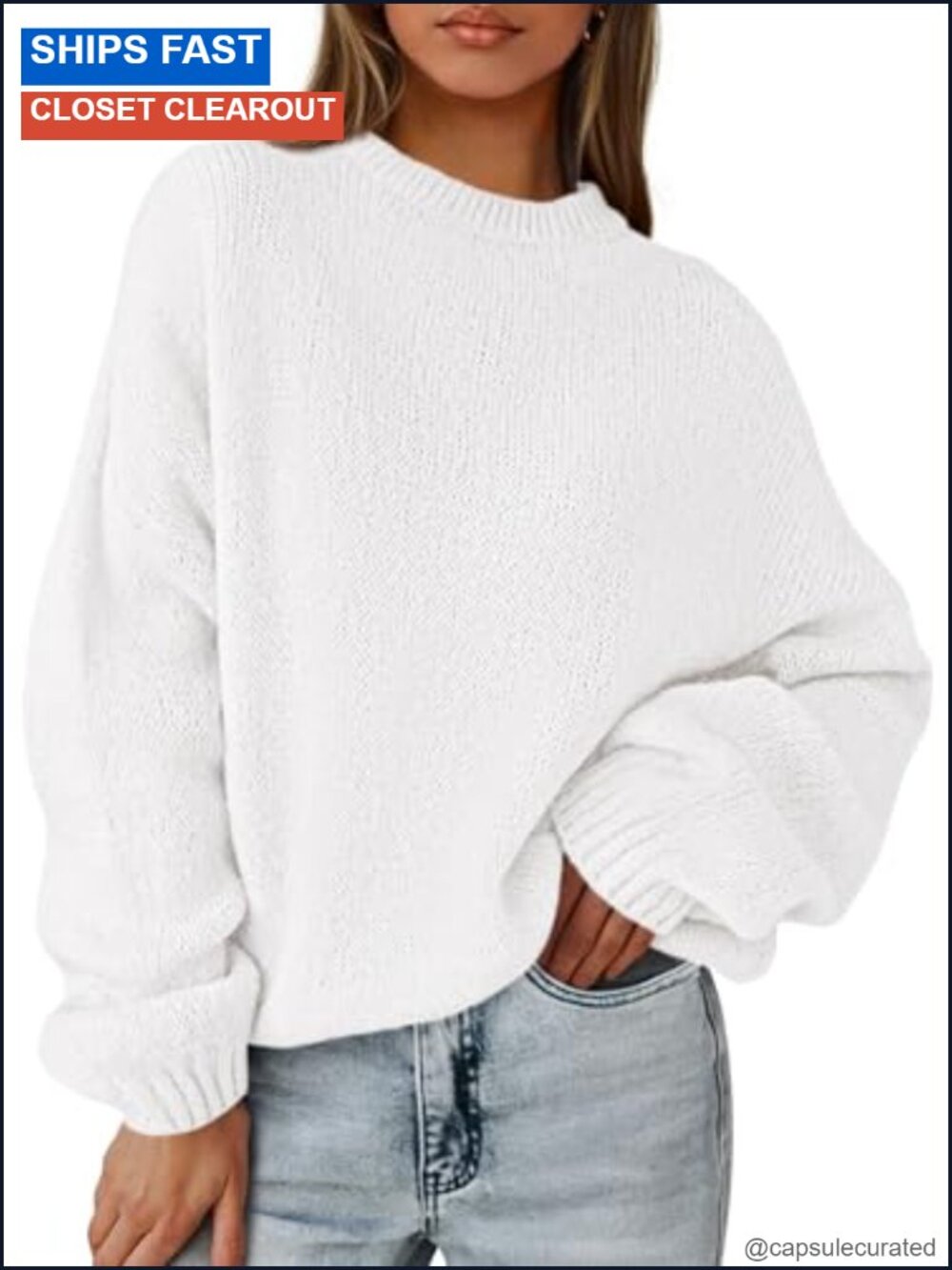 Oversized Chunky Knit Pullover Sweater Drop Shoulder Tunic